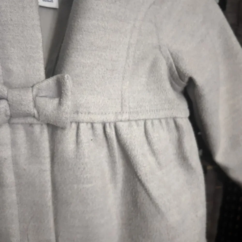 Old Navy Baby Girls Gray Swing Hooded Peacoat- Zip & Bow Snap Closure 18-24mths